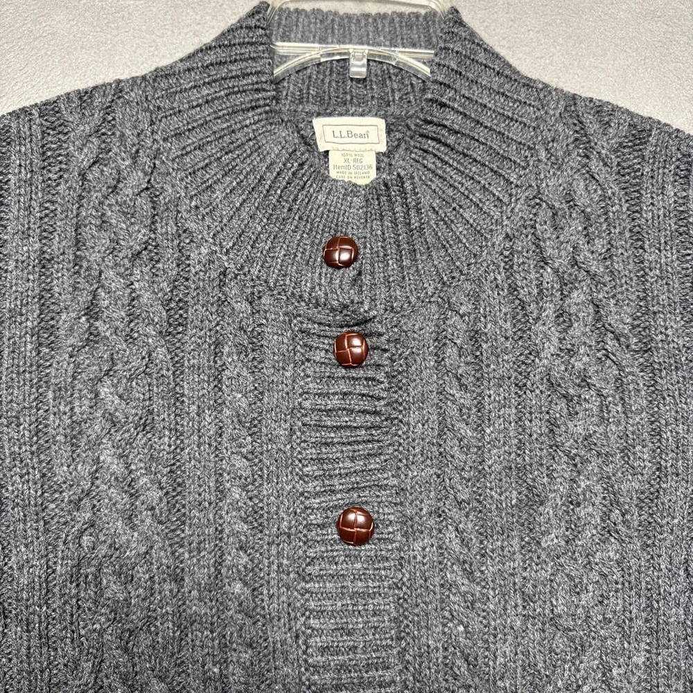 VTG LL Bean Wool Cardigan Sweater Womens XL Chunky Cable Knit Fisherman Ireland - Picture 4 of 10